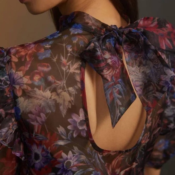 ANTHROPOLOGIE | MAEVE Floral Organza Puff Sleeve Blouse Women’s Size Medium - Picture 3 of 13